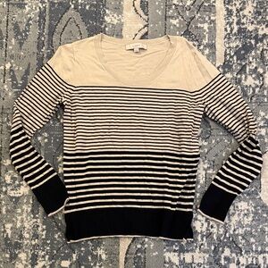 LOFT Black and Cream Striped Knit Top